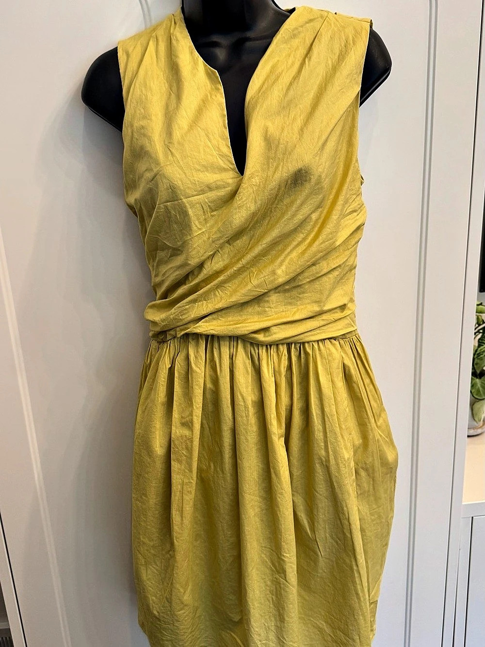 3.1 Phillip Lim Size 0 Chartreuse Yellow Cotton Wrap Draped Midi Dress